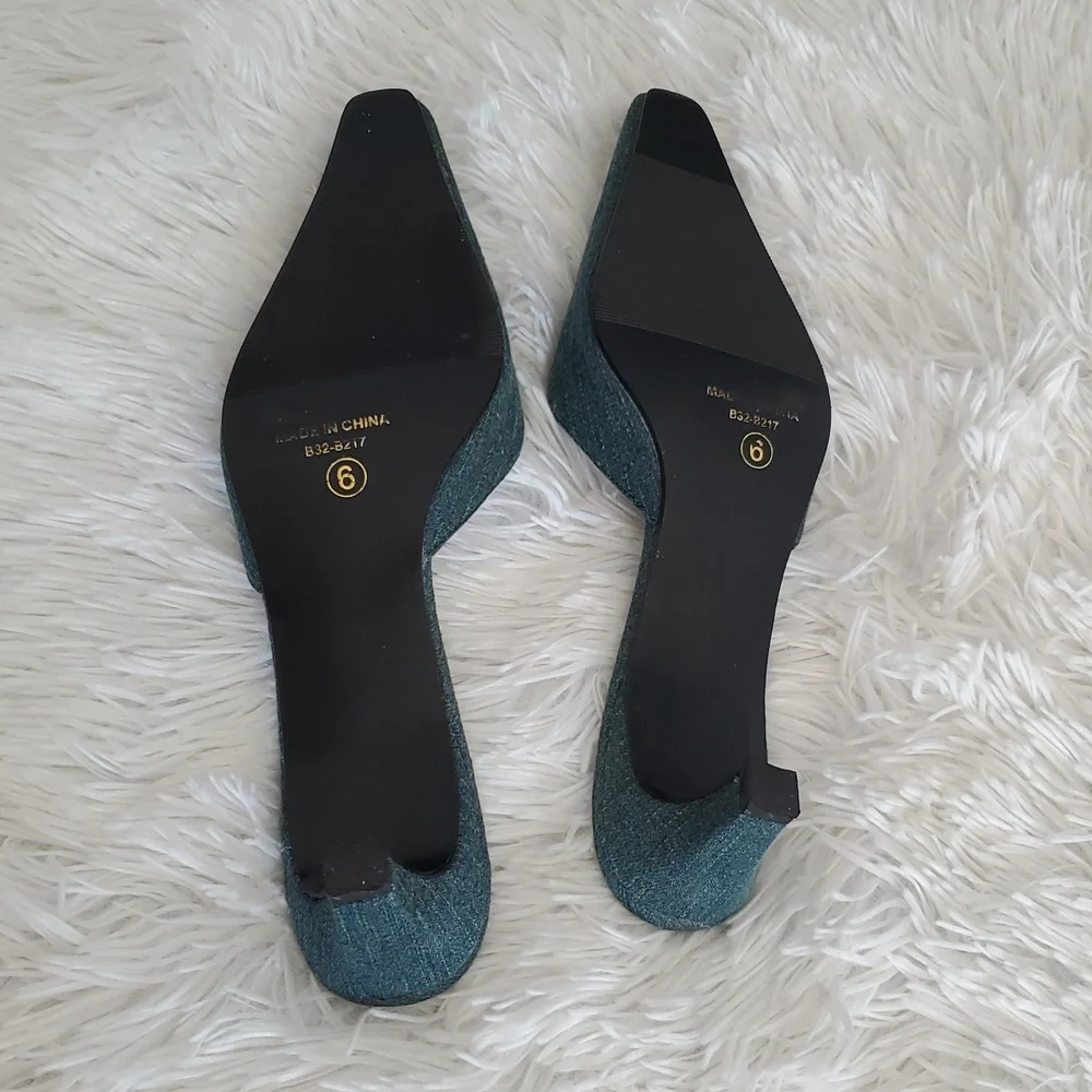 DENIM KITTEN HEEL MULES 6 - Picture 3 of 8